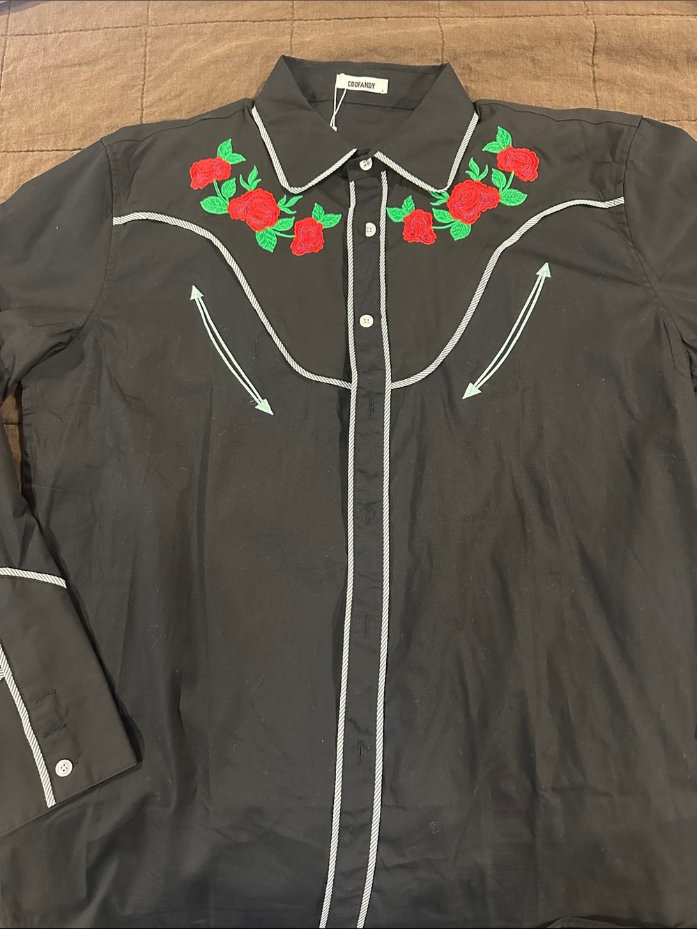 Black Western Shirt with Red Rose Embroidery